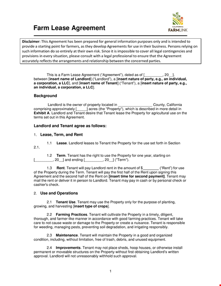 farm lease agreement template