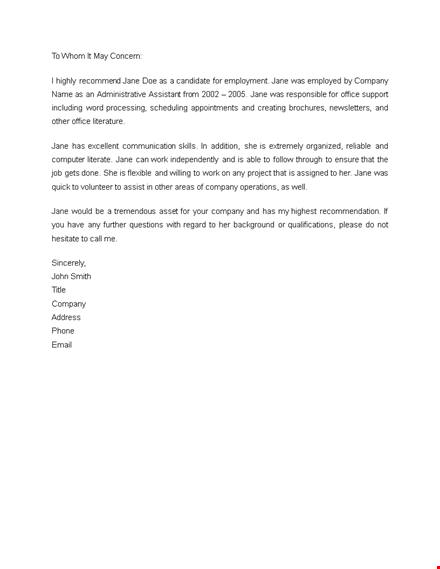 recommendation letter for previous employee template