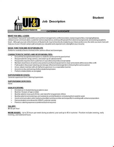 catering associate job description template