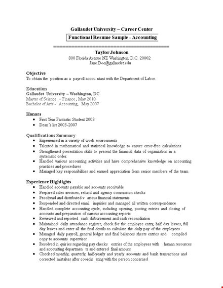 functional accounting resume template template