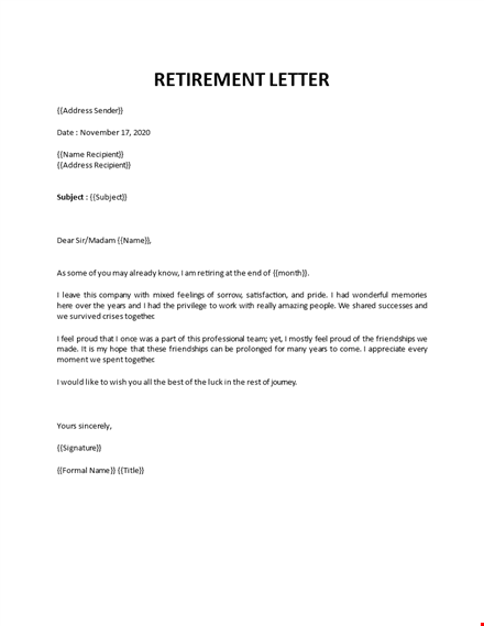 retirement letter template template