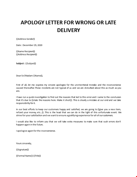 apology letter for delay in delivery template