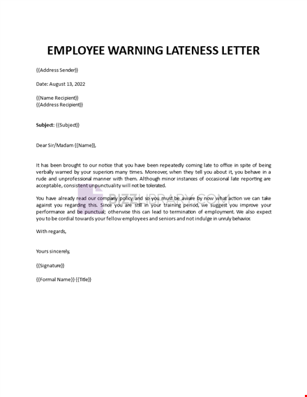 employee lateness warning letter template template