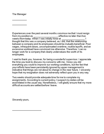 two weeks notice leave letter template