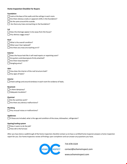 home inspection checklist template