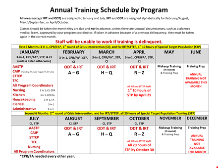 yearly training schedule template template