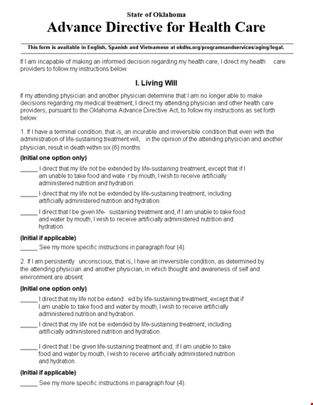 healthcare directive living will template