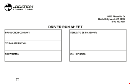 driver run sheet template template