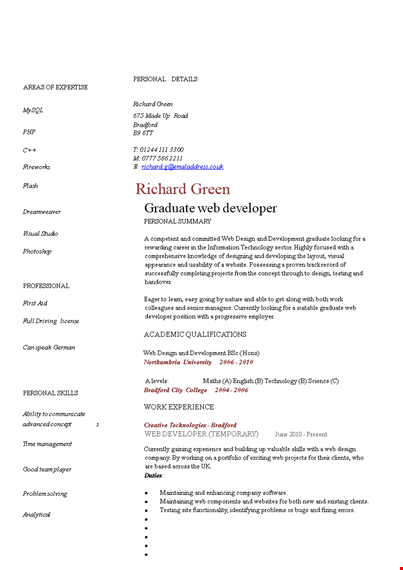customize your graduate resume in pdf | highlight your personal, design & skills to attract clients template