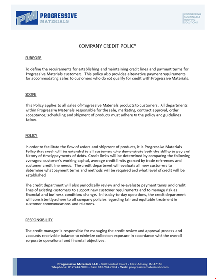 create an effective company credit policy template for payment, customer, and credit department template