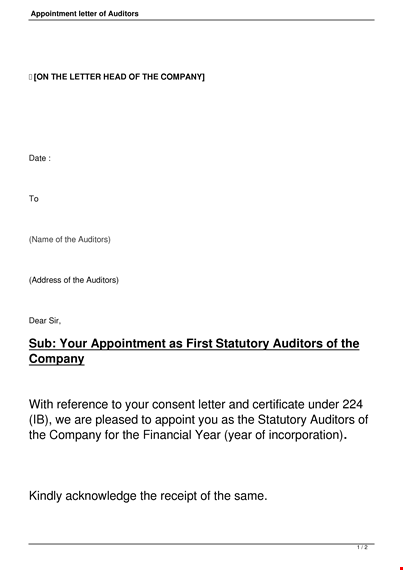 format for appointment letter of an auditor template