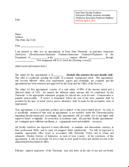 appointment offer letter for faculty template
