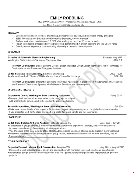 electrical engineer sample resume template