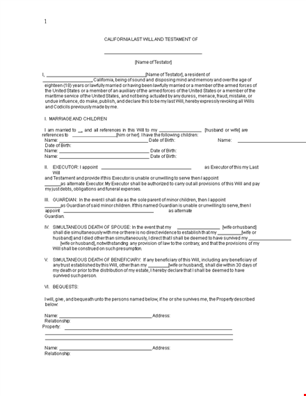 create your will easily: last will and testament template with witness and executor clause template