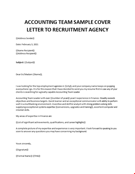 accounting team leader cover letter template