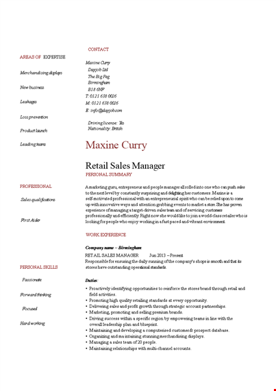 retail sales manager resume - stand out as a top sales professional at your dream company template