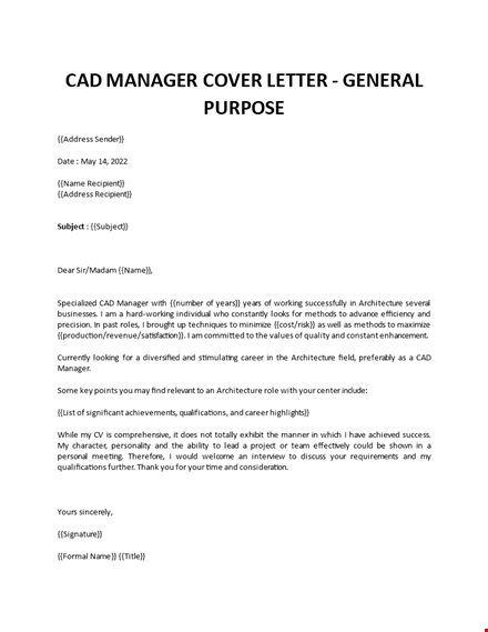 cad manager cover letter template