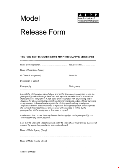 printable model release form template for photography | release & consent form template