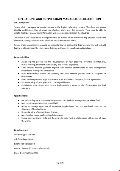 supply chain manager job description template