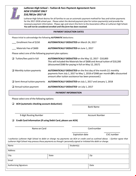 payment agreement template for school tuition and payments - please pay on time template