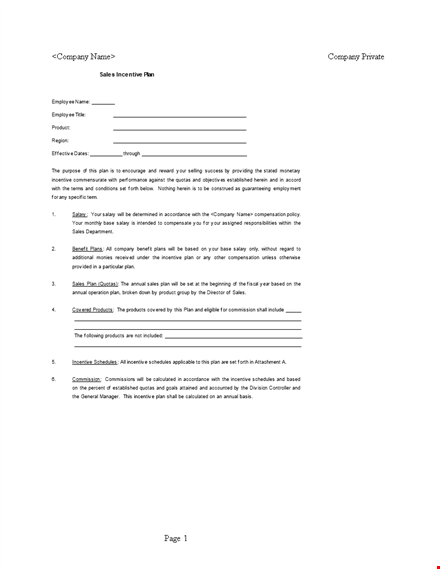 sales incentive plan sample word template free download template