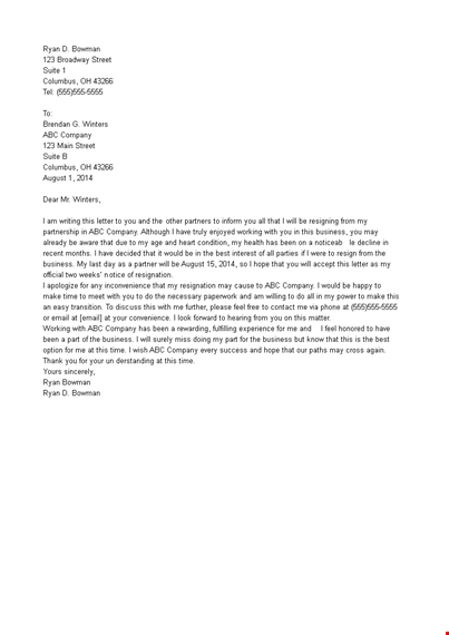 small business resignation letter template