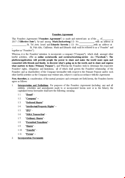company founders agreement template - ensure smooth shareholder agreement template