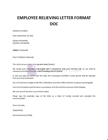 acceptance resignation letter template