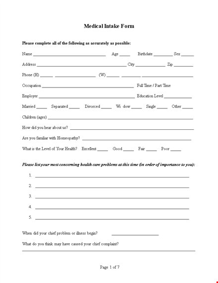 medical intake form template template