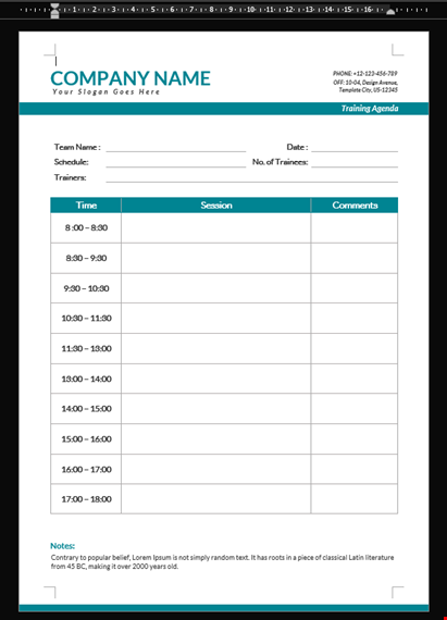 training agenda template template