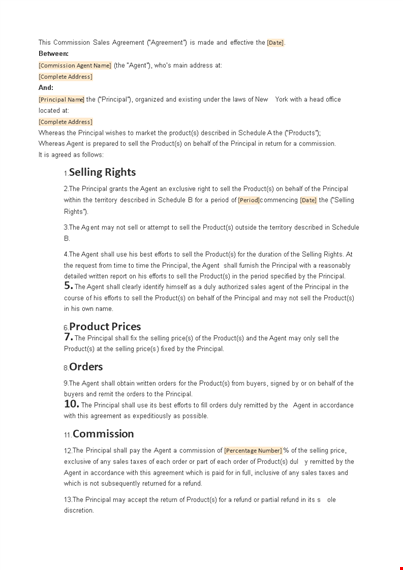 commission sales agreement template template