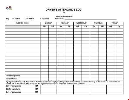 driver attendance log template - track vehicle and driver attendance with signature template