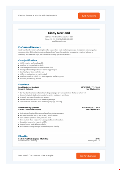 email marketing campaign resume template