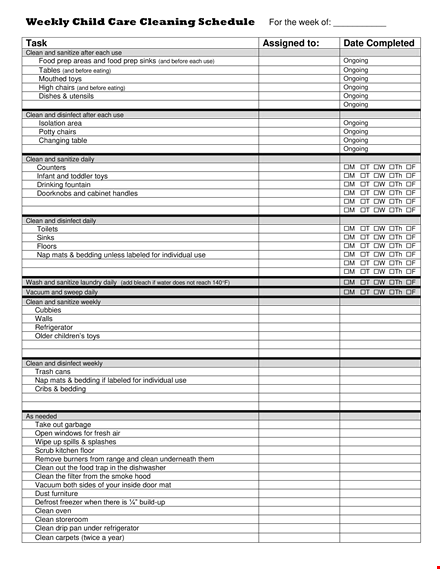 daycare weekly schedule template template