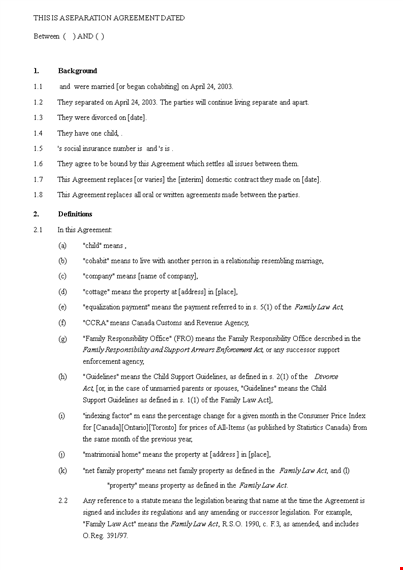 separation agreement template – easily settle support amount and child matters template