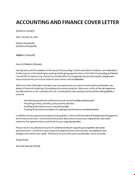 finance manager application letter template