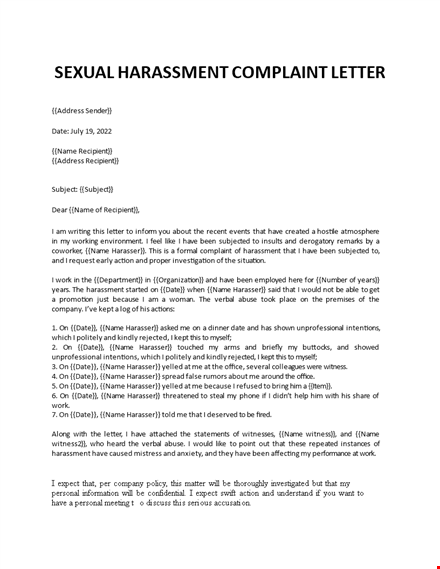 sexual harassment complaint letter template