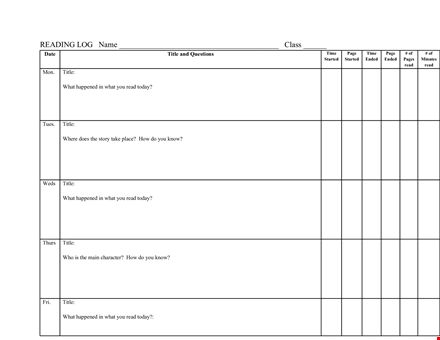 reading log template | record your story and today's happenings template