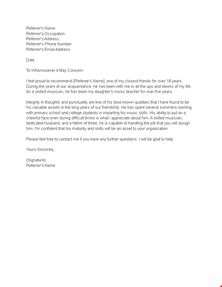 years of experience in - professional reference letter template