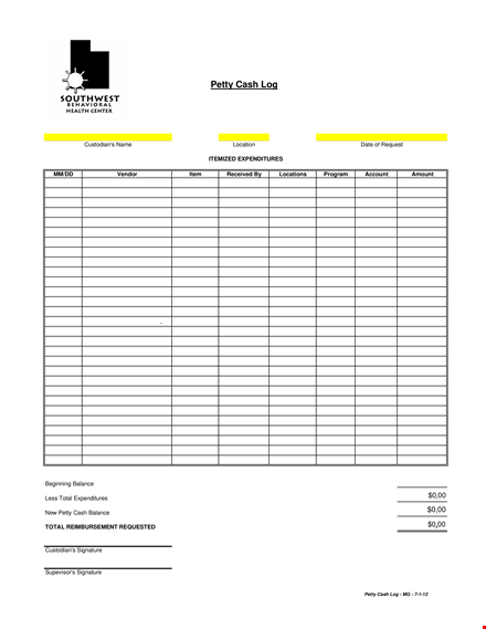 efficient petty cash log for custodians - track expenditures easily template