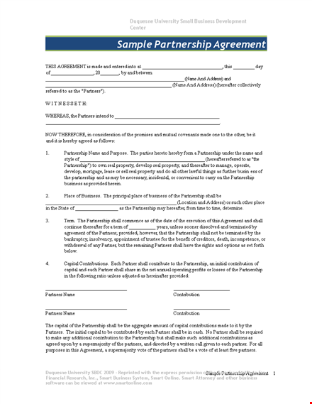 sample small business partnership agreement template template