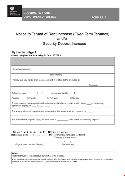 rent increase notice letter - notify your tenant of an increase in rent template