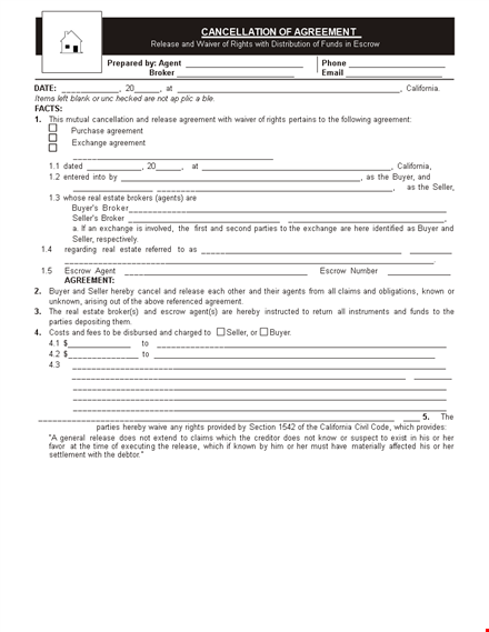 real estate cancellation form template