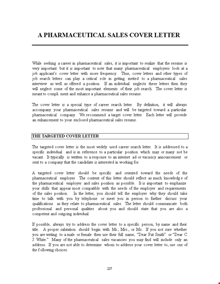 pharmaceutical cover letter template for sales positions template