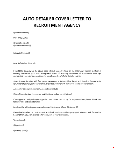 car detailer cover letter template