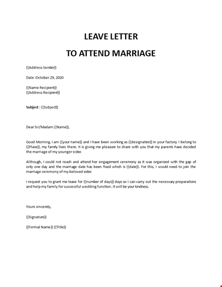 office leave letter to attend marriage template