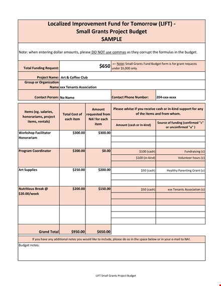 small grant budget template template