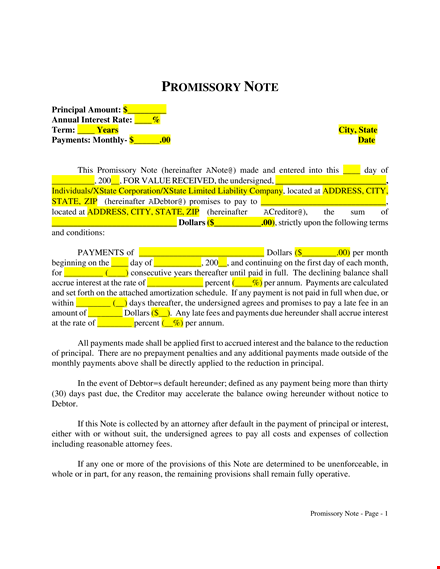 download promissory note template for debtor: make repayments easy template