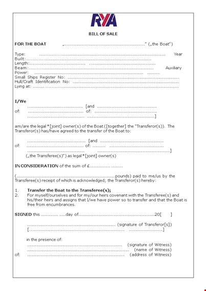 legal boat bill of sale template