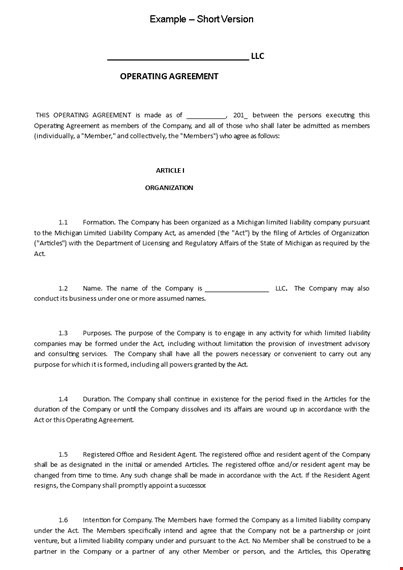 customize your company agreement: llc operating agreement template template